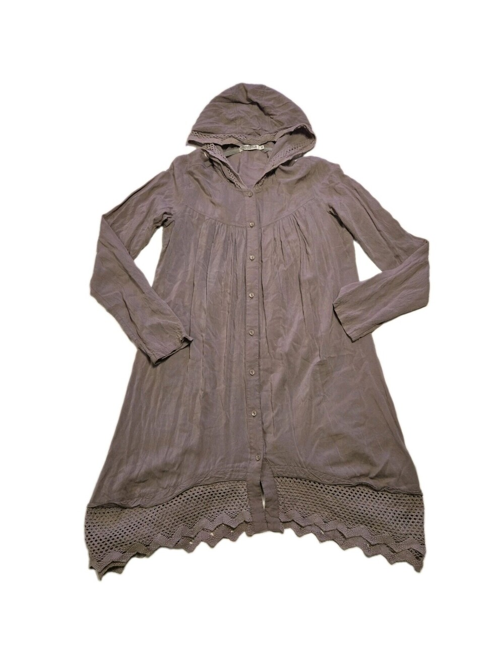 Monoreno Cottagecore Hooded Button Down Dress M Dusty Purple Crochet Trim Tunic